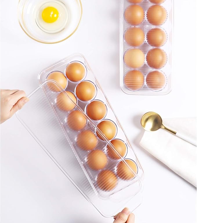 JAMOR 12 Grid Egg Storage Box Refrigerator Egg Rack Tray With Lid, Stackable Egg Rack, Transparent Egg Storage Box, BPA-Free (B)
