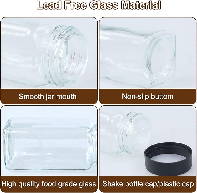 36Pcs Spice Jars Containers with Labels，4oz Black Seasoning Bottles with Shaker Lids for Rack, Cabinet, Drawer,Empty Square Condiment Pots (36, Black)