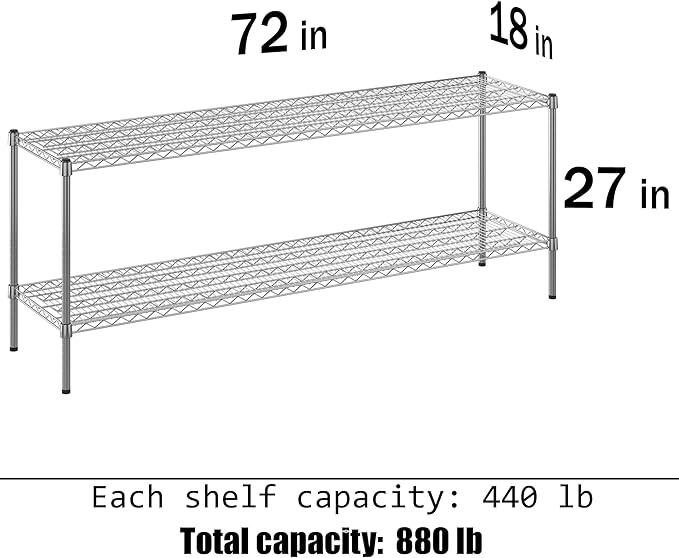 18" Deep x 72" Wide x 27" Height Wire Shelving Kit | 2-Tier | NSF Commercial Storage Rack Unit