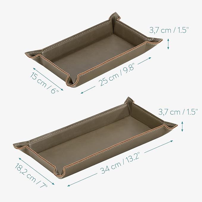 Navaris Faux Leather Valet Tray Set of 2 - Catch All Tray for Key Entryway Table Nightstand - Catchall for Keys Watch Remote Phone - Valet Storage for Men - Mens Storage Dish