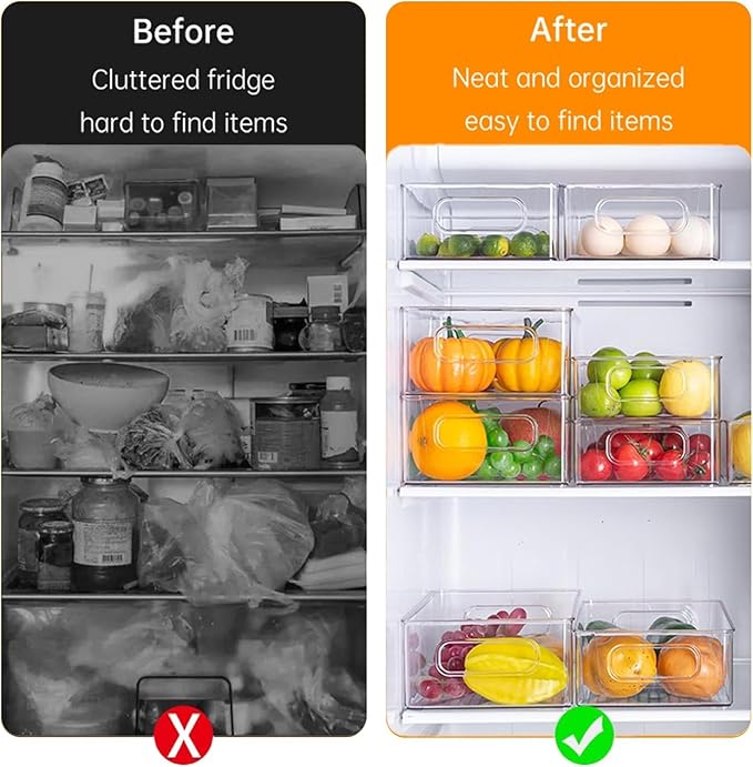 9 Pack Refrigerator Organizer Bins,3 Sizes Clear Pantry Storage with Handles for Fridge, Freezer, Shelves, Drawer, Bins, Snack Organizer for Home & Kitchen