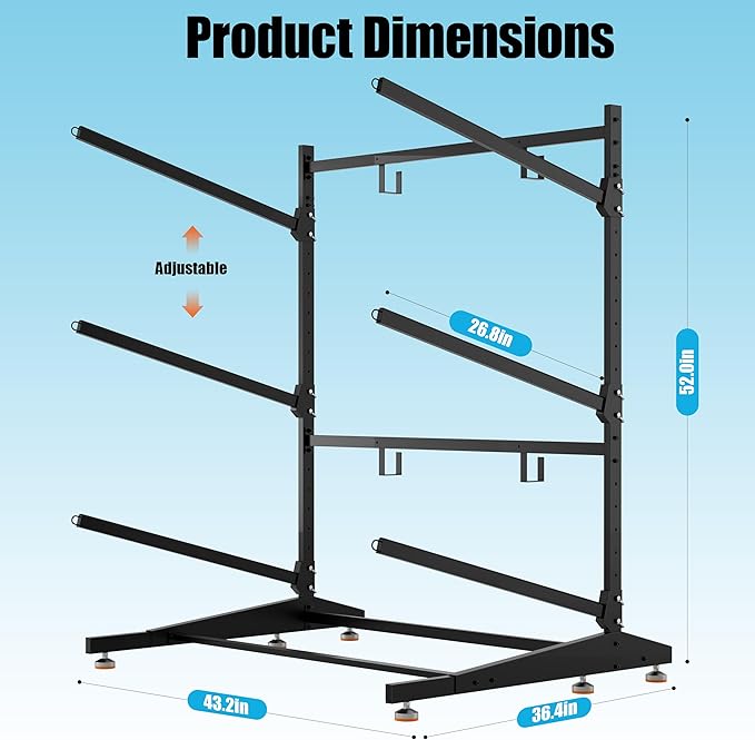 Kayak Storage Rack, Adjustable Outdoor Canoe Rack, Reinforced, Thickened, and and Enhanced Rust Resistance, Holds 330 lbs, for Safe Dock and Outdoor Kayak Storage(3-Tier, Black)