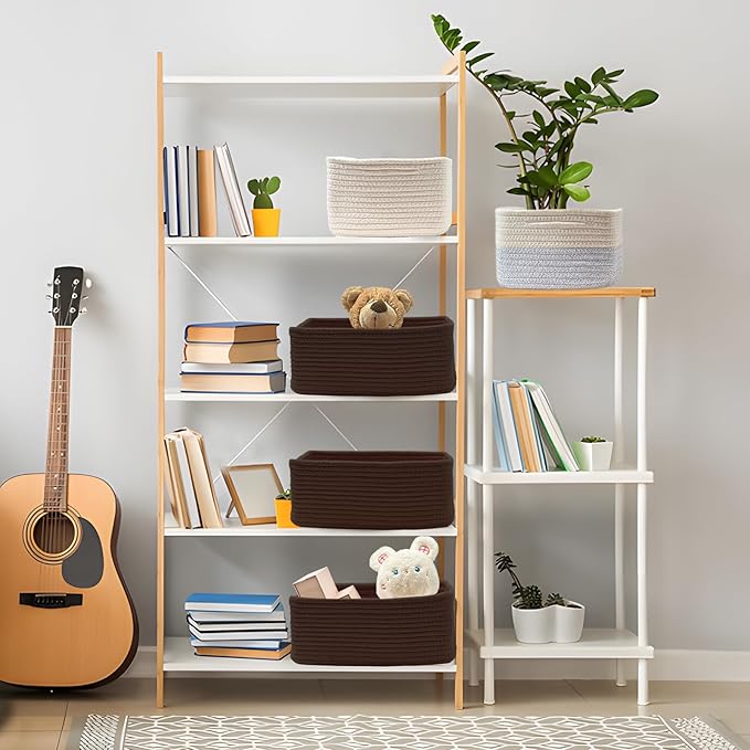 COMFY-HOMI 13" x 8.5" x 5.1" Storage Baskets for Organizing | Cotton Rope Woven Basket | Toy Storage Bin Box | Basket for Shelves, Closet Organizer Bin, Decorative Closet Shelf, 1 Pack,