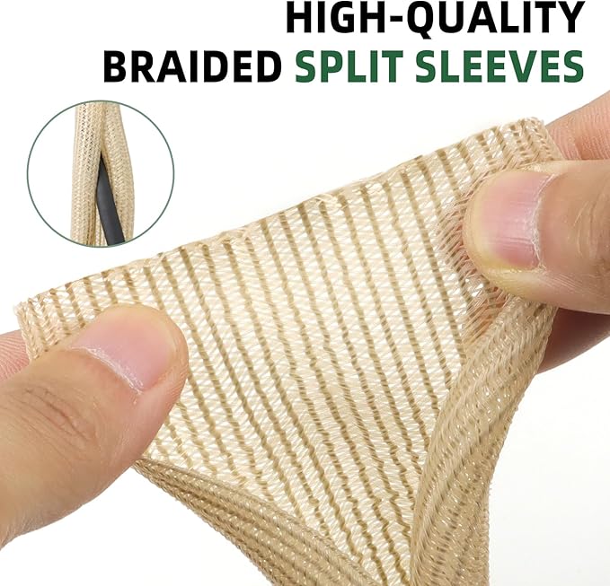 Split Wire Loom Tubing, Cable Protector Sleeve, Braided Cable Management for TV/Computer/Home Theater/Engine Bay, Cord Protectors from Pets No Chew (Wood Color, 1.26"-10ft)