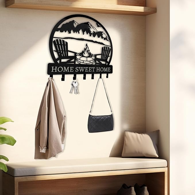 Personalized Metal Key Holder - Custom Wall Mount with Mountain Design - Camping Key Hooks for Wall Organizer - Key Rack Decoration for Entryway