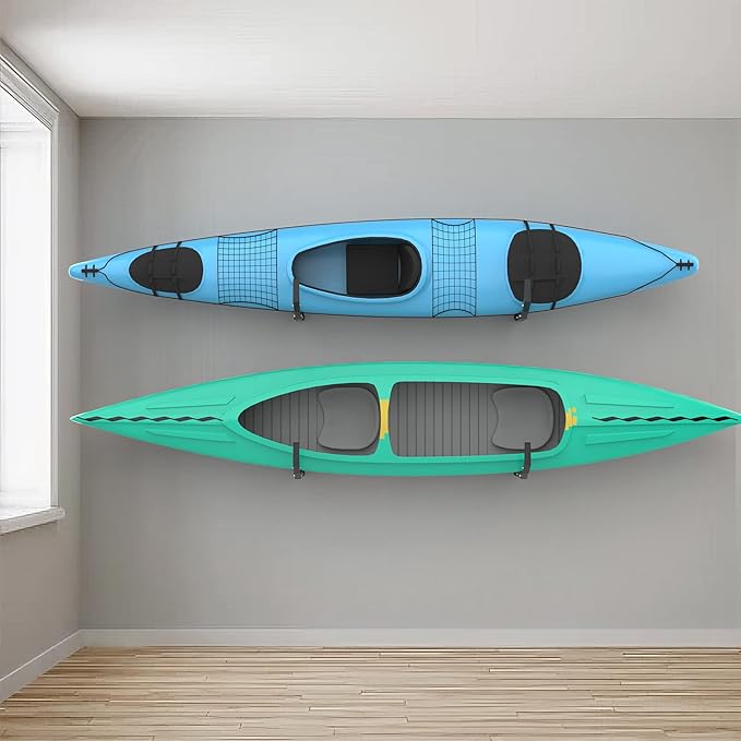 WALMANN Wall Mount Kayak Storage Rack, Kayak Hooks for Garage Wall Hangers for Kayak, Surfboard, Skiis, Snowboard, Paddle Board
