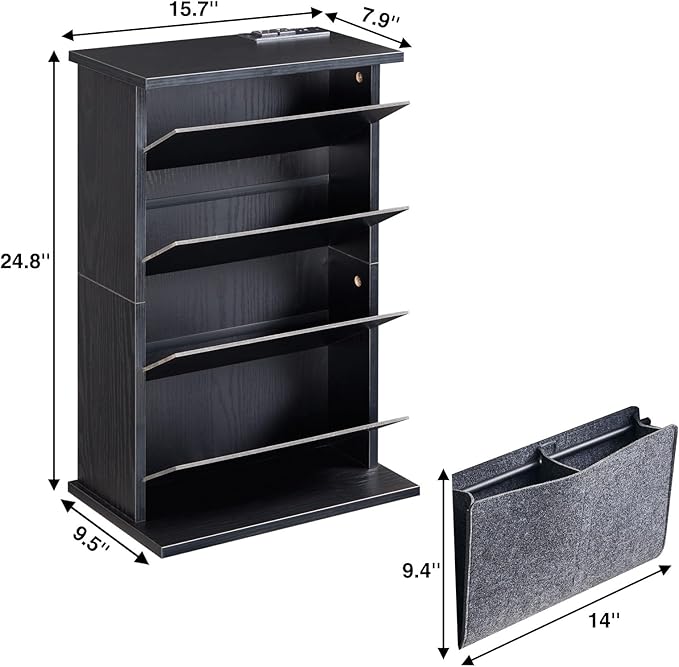 Narrow Side Table with Charging Station Slim End Table with Magazine Book Holder Organizer Rack & Storage Bag, Small Space Skinny Thin Nightstand Couch Sofa Bed Side Table for Bedroom, Living Room