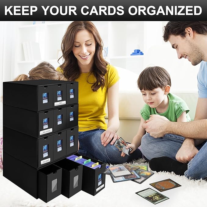 7200+ Card Storage Box, 1300+ Toploader Storage Box for Commander Display,with 48 Dividers, Labels & Tapes,Fit for TCG, PTCG, MTG