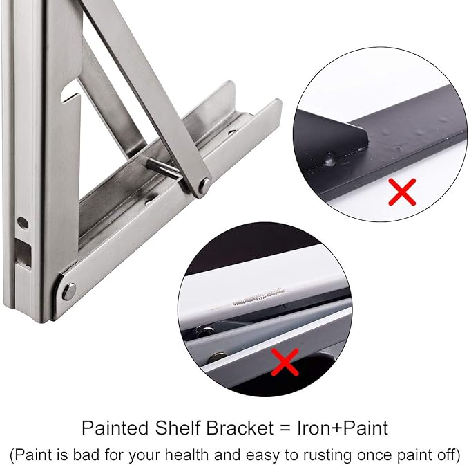 YUMORE Folding Shelf Brackets 22", Max Load: 330lb Heavy Duty Stainless Steel Collapsible Shelf Bracket for Table Work Bench, Space Saving DIY Bracket, 2 Pack