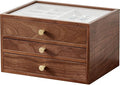 CHOSIN Black Walnut Wooden Jewelry Box for Women, 3-Layer Wood Jewelry Organizer with Glass Lid for Watches, Necklaces, Rings & Earrings Storage Christmas Gifts