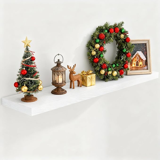 Fun Memories White Floating Shelves 48 Inch Long, Wood Wall Shelves 48x9.3x1.5, 9.3 Inch Deep Floating Shelf for Wall, Large White Shelves for Home Decor & Storage