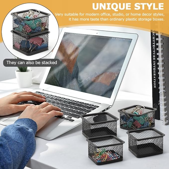 Paper Clip Holder for Desk, Paperclip Holders Mesh Paperclip Dispenser Organizer for Desk Binderclip Bobby Pin Holder Container for Home Office School(SIZE:4pcs)