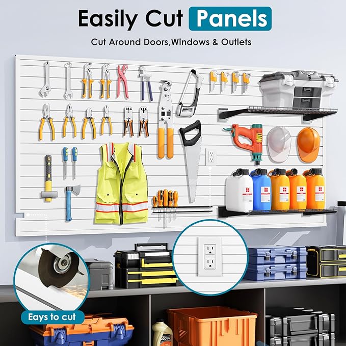 Braki PVC Slat Wall Paneling 4x8 ft, Garage Organizer Storage System, White Slatwall Panels for Garage Organization Product, Heavy Duty Wall Mounted Tool Storage for Home