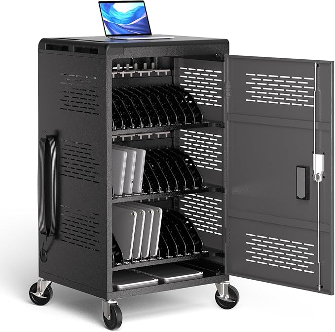 36 Bay Intelli-Sense Charging Cart for Chromebook, Tablets and Laptop, Classroom Locking Charging Station with Keypad Lock and Charger Storage for School, Classroom, Library, Office and More