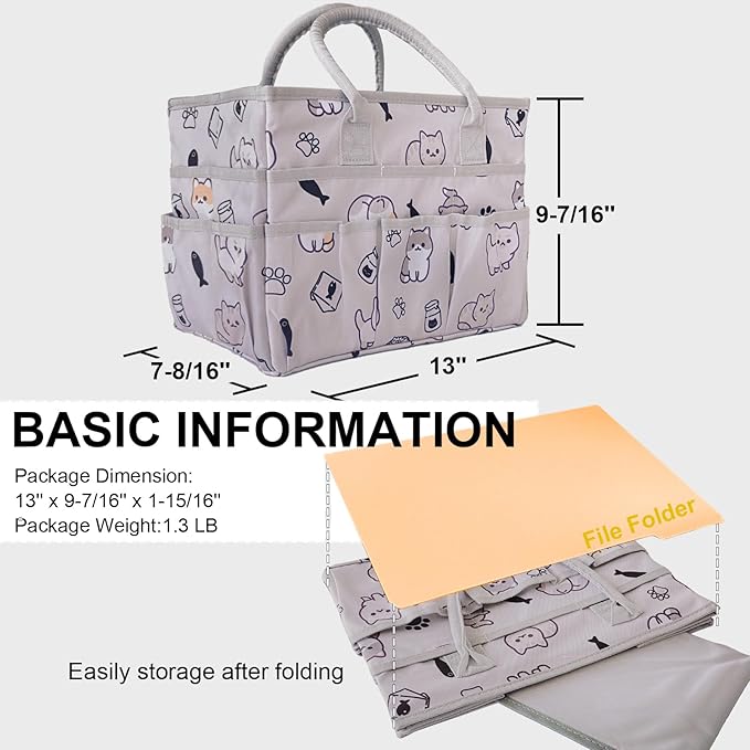 Cupohus Art Organizer Craft Storage Tote Bag with Pockets and Handles, Oxford Fabric Carrying Caddy for Teacher, Officer, Artist, Traveler, and more-Grey Pet