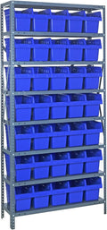 Quantum Storage Systems 1275-SB802BL Solid Heavy Duty 8 Shelves 35 STORE-MAX Blue Bins 75" H x 36" W x 12" D
