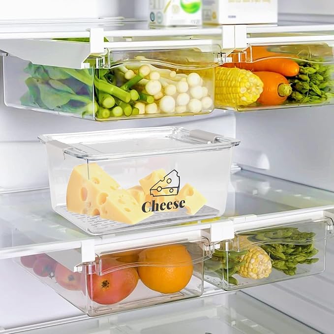 Cheese Holder Food Storage, Airtight Cheese Storage Box with Lid- Non Toxic, Lunch Meat Storage Sandwich Ham Cheeses Salami Sliced Turkey for Refrigerator to Keep Food Fresh,Clear-1Pack