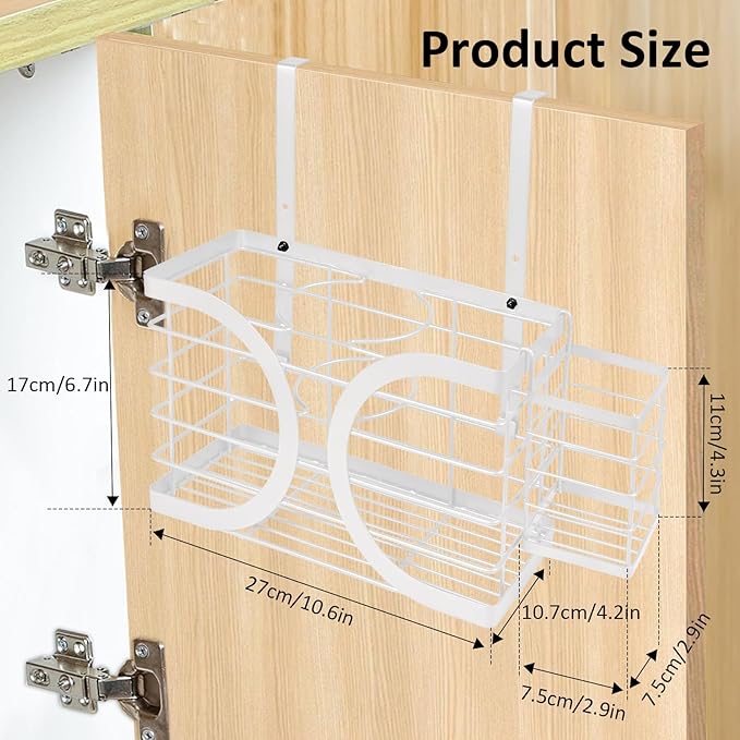 Elegant White Wall Mounted Hair Dryer Holder - Stylish Bathroom Organiser for Hair Dryer & Straightener, Hair Brush & Accessories