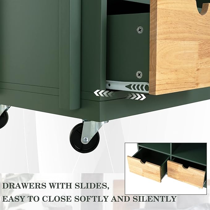 PHI VILLA Kitchen Island Cart on Wheels - Butcher Block Island Table for Food Prep, Rolling Kitchen Trolley with Storage