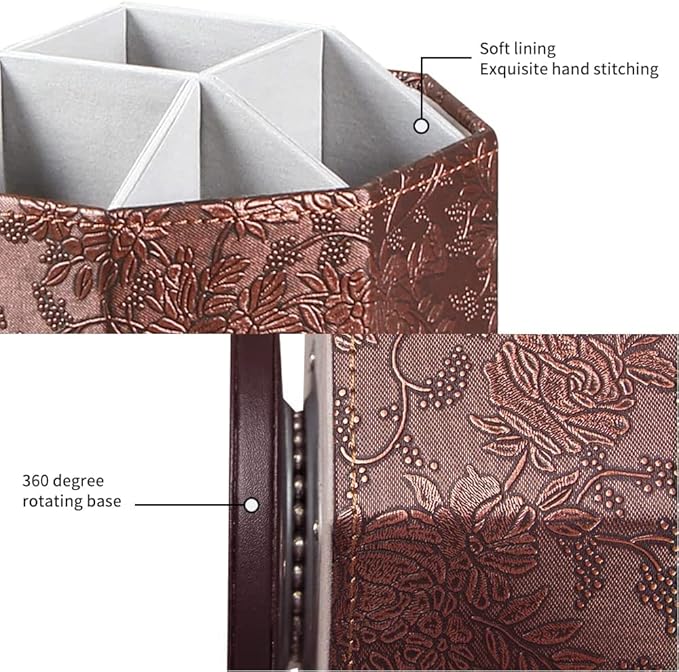 PU Leather Remote Control Holder,360 Degree Spinning TV Remote Caddy,9 Grids Desk Organizers and Accessories for Storage Controller,Calculator,Mail,Media,Pen,Phone etc (Antique)