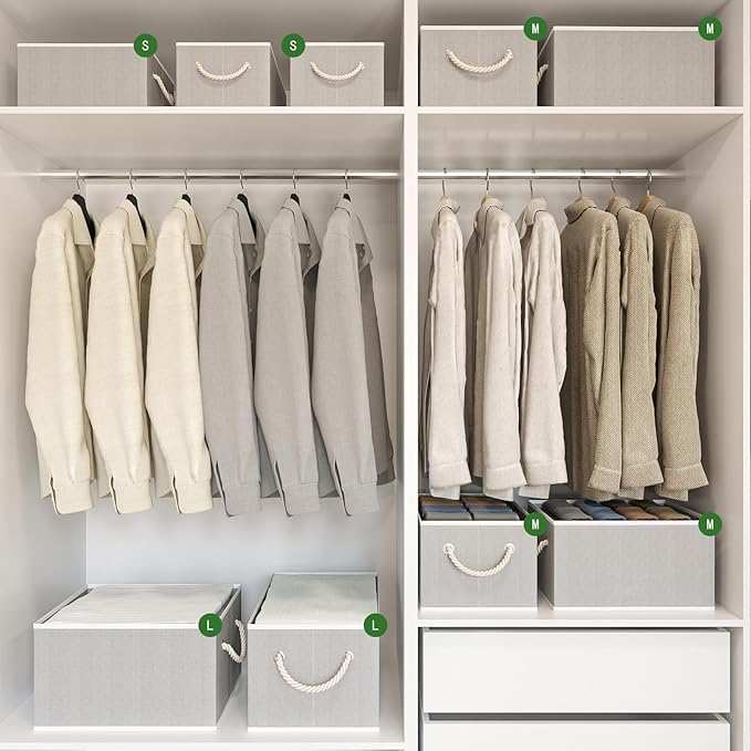 Closet Storage Bins, Linen Closet Organizers and Storage Basket for Shelves, Collapsible Shelf Baskets for Organizing Shelves, Bedroom Clothes Basket, Gray, 6 Pack