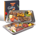 Grilling Prep and Serve Trays, Set of 2 Stackable Stainless Steel BBQ Trays Marinating Tray Serving Platter for Plating Food BBQ Prep Tub for Marinating Meats, Grill Accessories