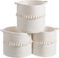 danpinera 3 Pack White Storage Baskets, 11"x11" Soft Woven Baskets for Storage and Decor in Bedroom, Nursery, Closet, Small Round Rope Baskets for Shelves, Decorative Storage Basket