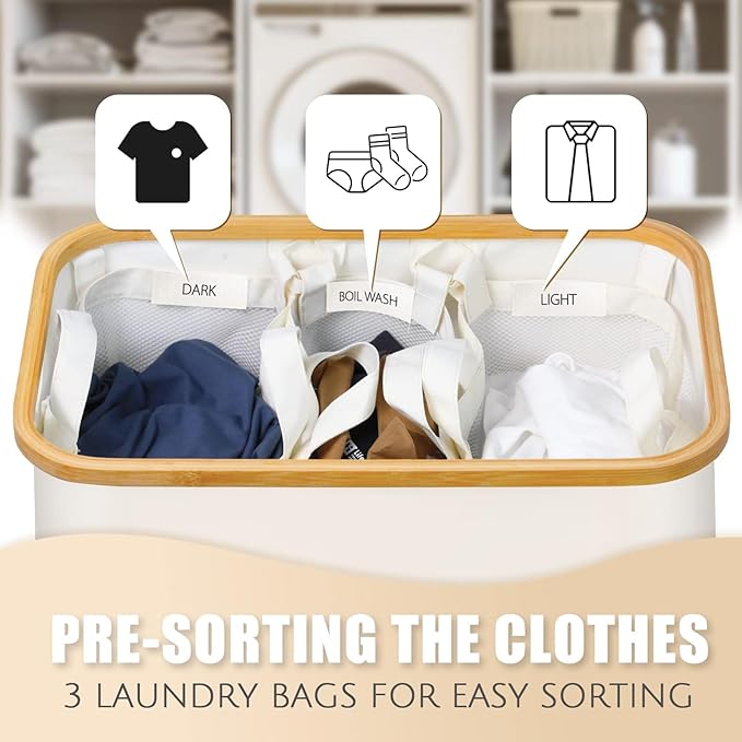 Hampers for Laundry Basket with Lid, 160L Extra Large Laundry Hamper 3 Section Dirty Clothes Hampers for Laundry Divided Laundry Basket Organizer for Bedroom,Laundry Room, Dirty Clothing Hamper, Beige