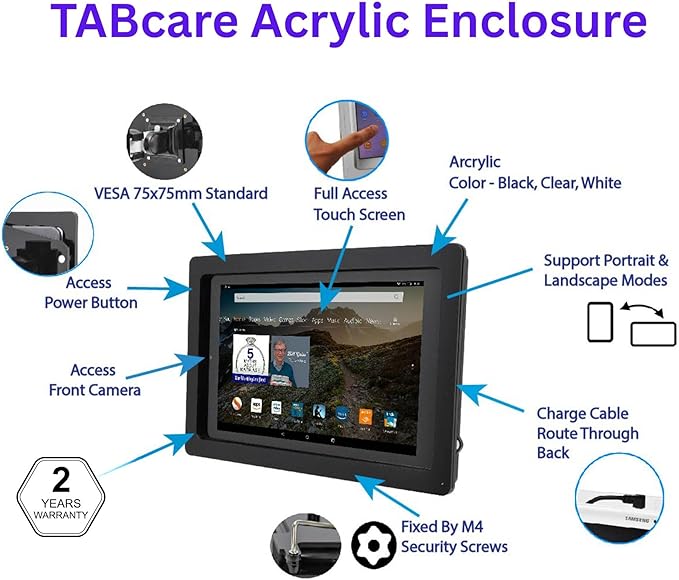 TABcare Anti-Theft Acrylic VESA Enclosure for Apple iPad Pro 13" 2024/2025 M4/M5 with Wall Mount Kit & 90-Degree Angle USB C Cable (iPad Pro 13" 2024, Clear)