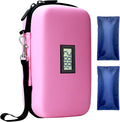 Insulin Cooler Travel Case, TSA Approved Medication Diabetic Cooler Organizer Bag with Thermometer Temperature Display 2 Ice Packs, Pink