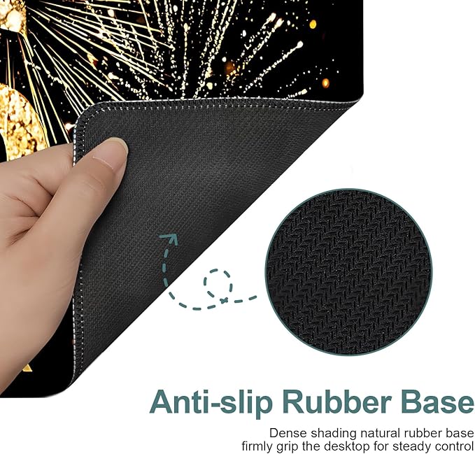 2026 Happy New Year Gaming Mouse Pad 31.5"x11.8"Desk Mat Anti-Slip Rubber Base & Durable Stitched Edges for Gamers Smooth Mouse Writing Surface for Desk Office/Home