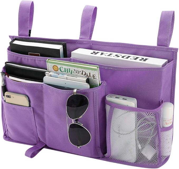Bseash Bunk Bed Organizer, Bedside Caddy Hanging Bed Organizer Storage Bag 8 Pockets, for College Dorm Rooms Bed, Hospital Bed, Baby Bed Rails, 600D Oxford Cloth (Purple)
