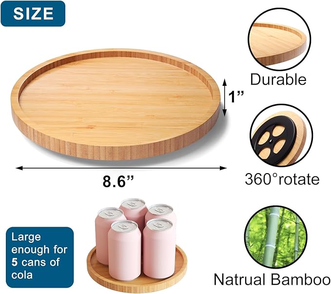 Lazy Susan Organizer for Kitchen,Bamboo Turntable for Cabinet,Pantry,Vanity,Small（Natural）