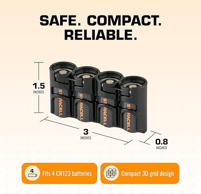 Storacell Slimline CR123 Battery Storage Caddy, Black, Holds 4 Batteries (Not Included)
