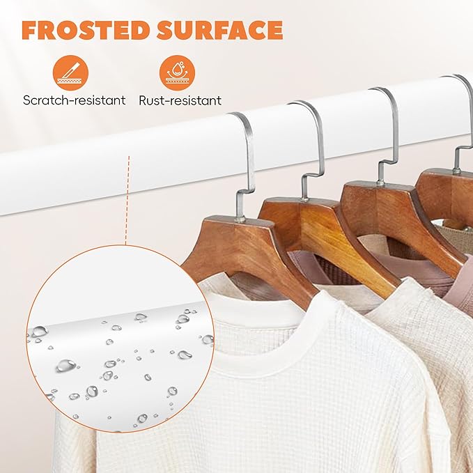 Closet Rod 30-63 Inches, Adjustable Heavy Duty Metal White Closet Rods for Hanging Clothes 1.3 Inches Diameter for Wardrobes Laundry