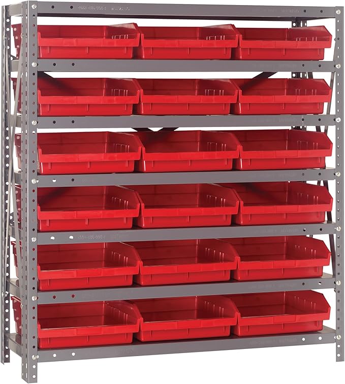 Quantum Storage Systems 1239-109RD Steel Shelving Unit with 4" Shelf Bins, 12" D x 36" W x 39" H, Red