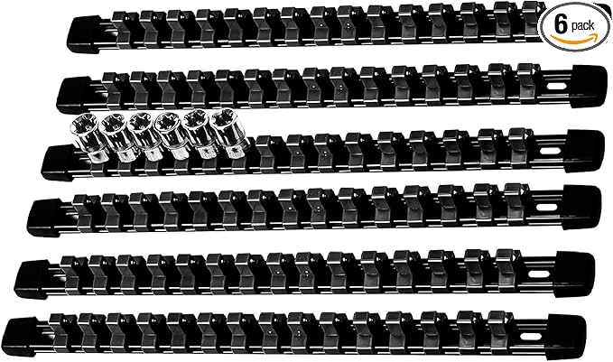 AMM 6-Piece Socket Organizer，3/8 inch Drive ABS Tools-Socket Holder，Heavy Duty Socket Racks，Premium Quality Socket Clip Rail Holder，The best tool trays in the garage