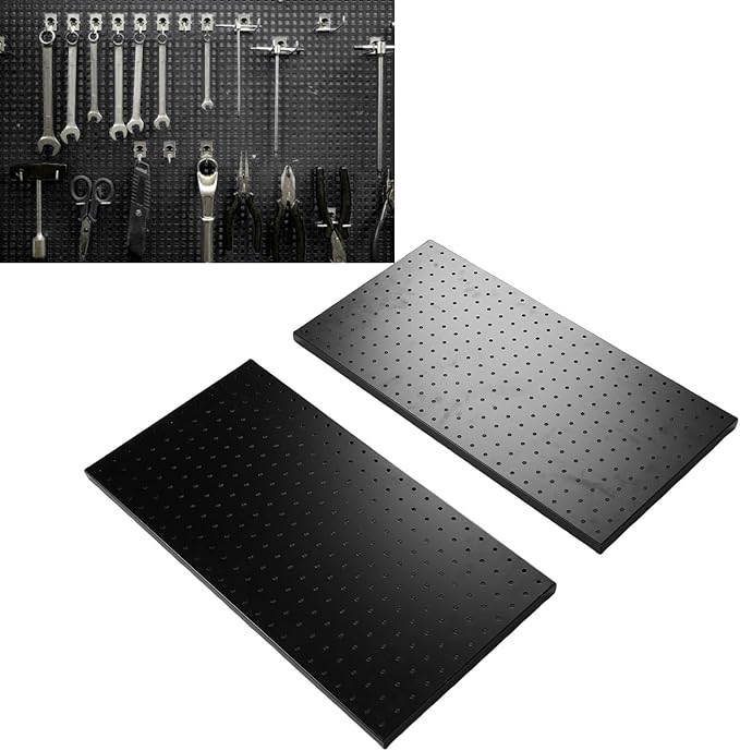 Fafeicy 2Pcs Black Pegboard Metal Wall Panel 24x12 Inches Heavy Duty Organizer for Shop Garage Storage