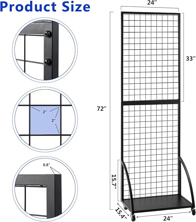 Grid Wall Panels, 2 Packs 2'x 6' Gridwall Display Stand with a Base Plate, Black Wire Grid Wall Display Rack, Craft Show Display Grid, Art Display and Retail Display Stand