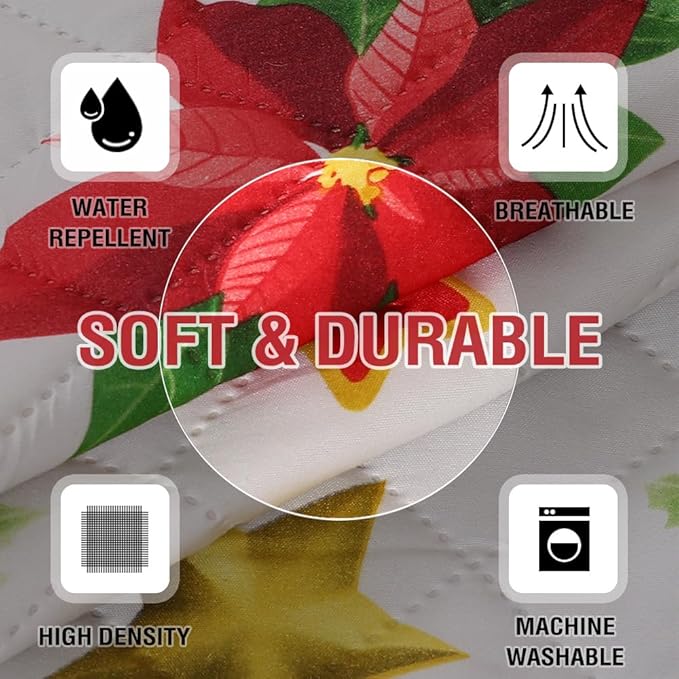 H.VERSAILTEX Christmas Couch Arm Covers Water Resistant Armrest Covers for Sofa Remote Control Holder Sofa Armrest Organizer for Magazine, Tablet, Phone, iPad(Set of 2, Red Poinsettia/Beige)