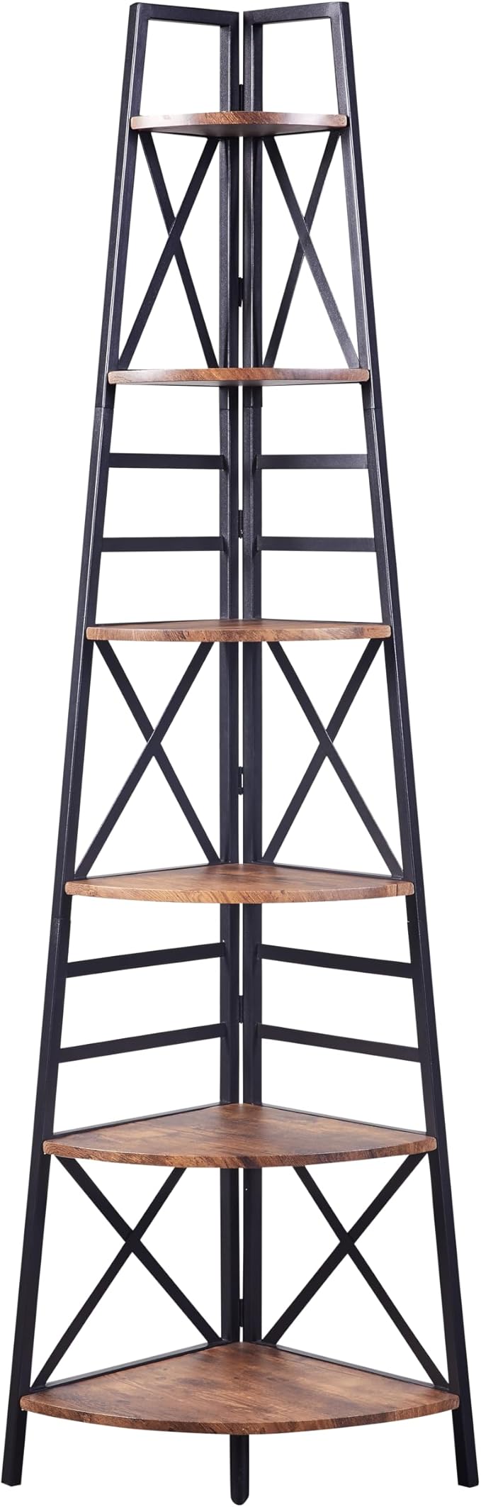 HOMBAZAAR 6 Tier Corner Shelf, 72 Inch Industrial Corner Bookshelf, Tall Ladder Bookcase with Metal Frame, Rustic Shelf Stand for Living Room, Bedroom, Office, Rustic Brown
