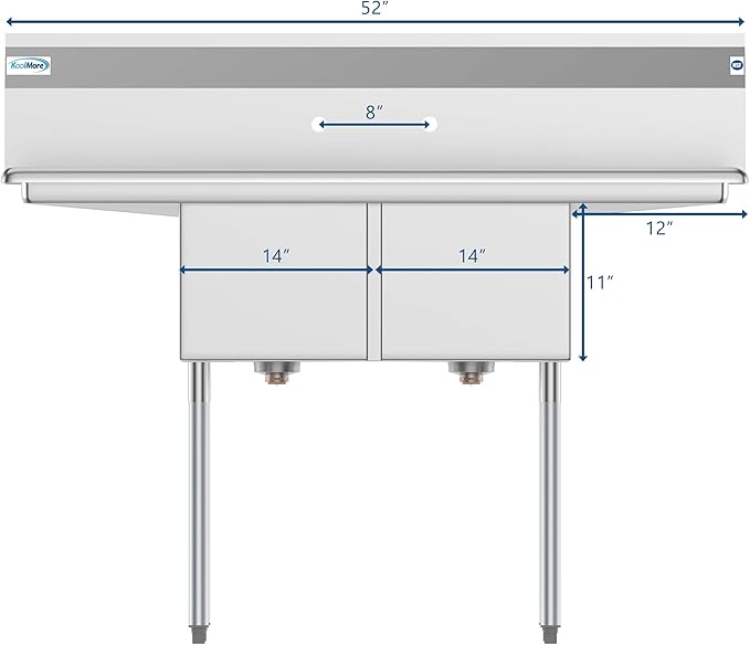 KoolMore - SB141611-12B3 2 Compartment Stainless Steel NSF Commercial Kitchen Prep & Utility Sink with 2 Drainboards - Bowl Size 14" x 16" x 11", Silver