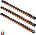 ALOANES 3-Piece Magnetic Socket Organizer, Heavy Duty Aluminum Socket Rails Organizer, 360° Swivel Clips Socket Holder Kit for Tool Box, 3/8-Inch Socket Holder x 42 Clips (Orange)