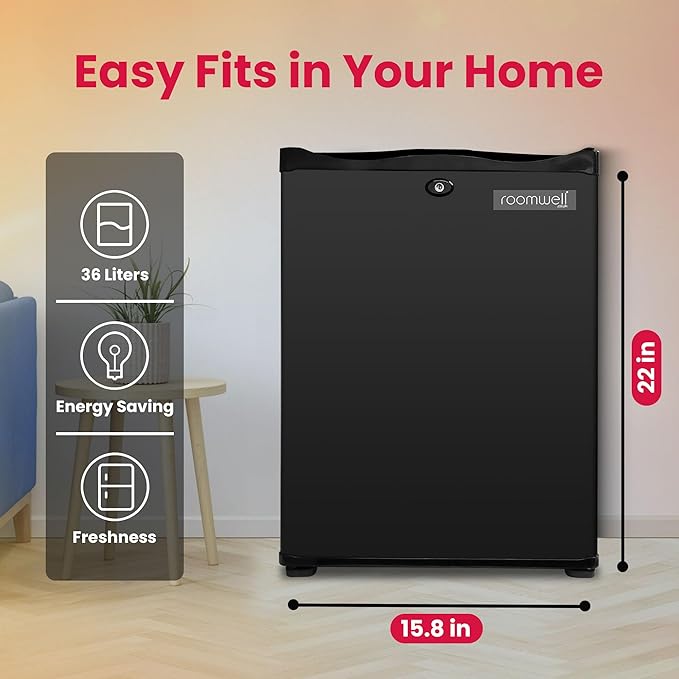 roomwell 1.4 cu.ft Compact Auto Defrost 120V/12V Refrigerator with No Noise Absorption, Locking Mini Fridge with Lock and Key-Ideal Semi Truck Refrigerator for RV, Camping, Dorm, Office & Travel Use