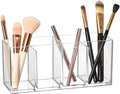 Amazing Abby - Glamour - Acrylic 4-Compartment Makeup Organizer, Transparent Plastic Makeup Brush Holder, Perfect Bathroom Vanity Storage Solution for Makeup Brushes, Eyebrow Pencils, and More