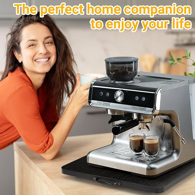 Sliding Tray for Coffee Maker, 360° Rotating Appliance Slider for Kitchen Appliances, Wooden Sliding Tray Suitable for Kitchen Countertops and Kitchen Appliances(Black, Large)
