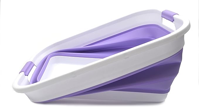 SAMMART Set of 2-41L(10.8 gallon) Collapsible Plastic Laundry Basket-Pop Up Storage Container-Portable Washing Tub-Space Saving Hamper,Water capacity:32L(8.4 gallon) (2 rectangular, Lt. Purple)