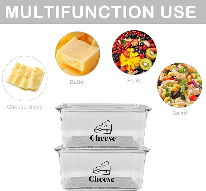 Cheese Holder Food Storage, Airtight Cheese Storage Box with Lid- Non Toxic, Lunch Meat Storage Sandwich Ham Cheeses Salami Sliced Turkey for Refrigerator to Keep Food Fresh,Clear-2Pack