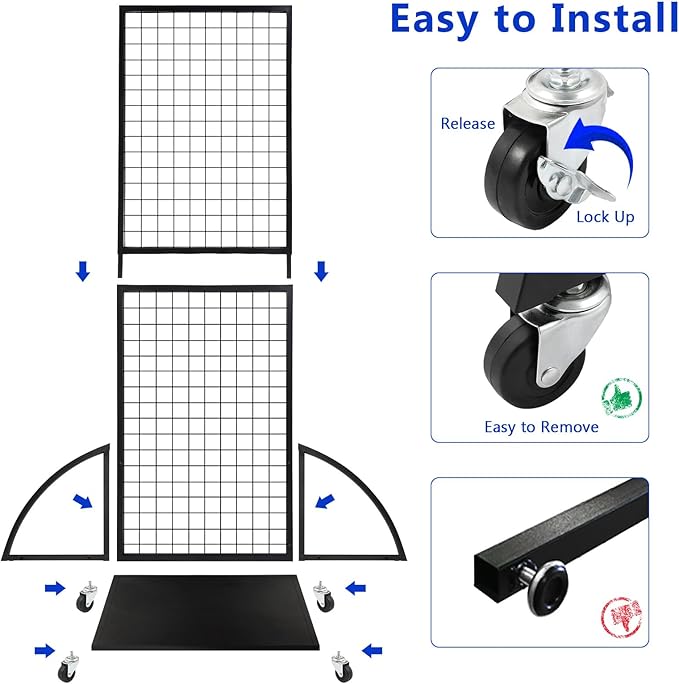 Grid Wall Panels, 2 Packs 2'x 6' Gridwall Display Stand with a Base Plate, Black Wire Grid Wall Display Rack, Craft Show Display Grid, Art Display and Retail Display Stand