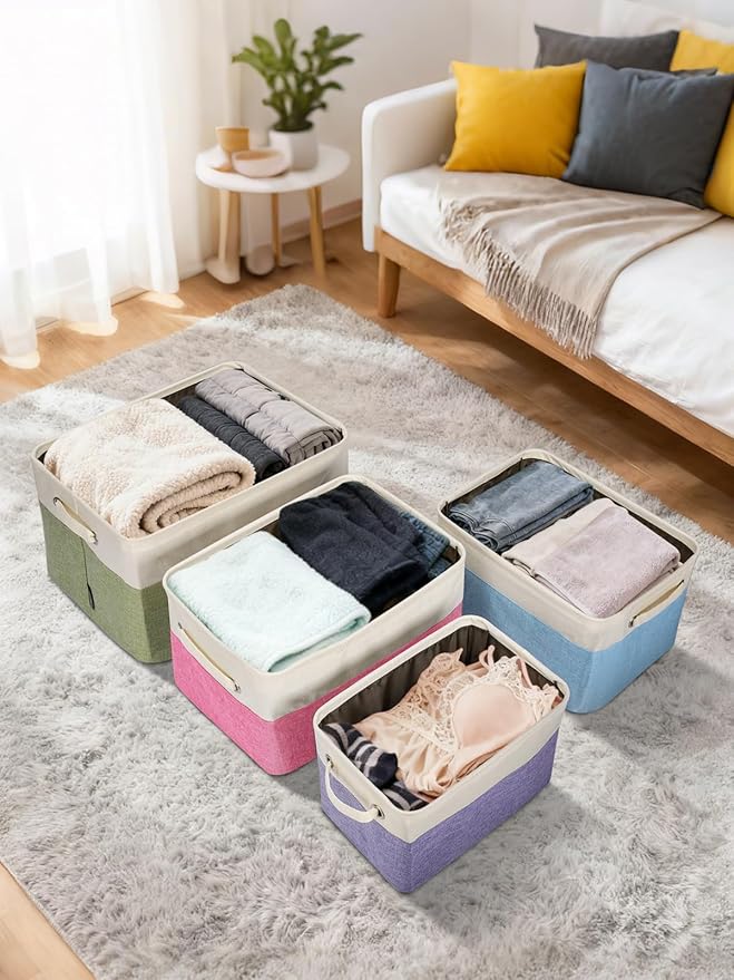 BALEINE 1 Pack Fabric Storage Bins for Shelves, Linen Storage Baskets for Organizing, Decorative Closet Bins for Clothes, Home (Navy Blue, 14''x10''x8.5'')